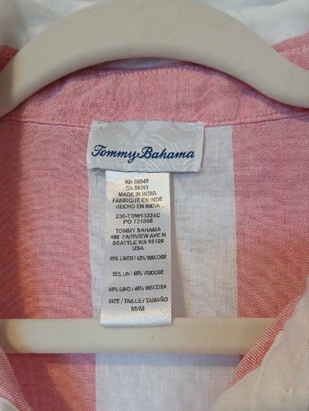 Tommy Bahama Pink and White Striped Button-Down Shirt - Picture 2 of 6